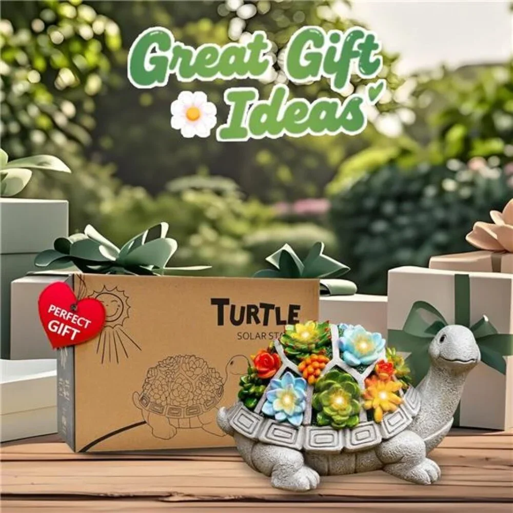 Nacome Solar Garden Outdoor Statues Turtle with Succulent and 7 LED Lights - - Picture 3 of 7